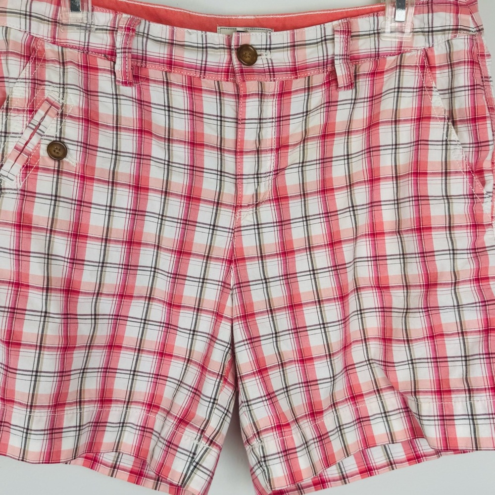 Bass Plaid Bermuda Shorts Pink Cotton Mid Rise Women's 8